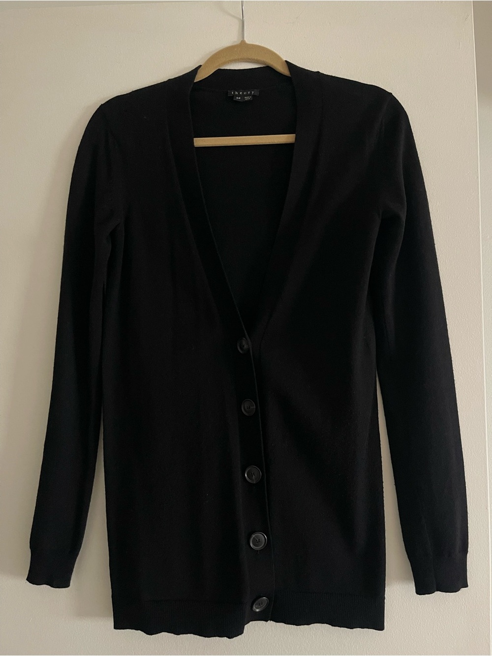 Theory Black V-Neck Button-Front Long Cardigan